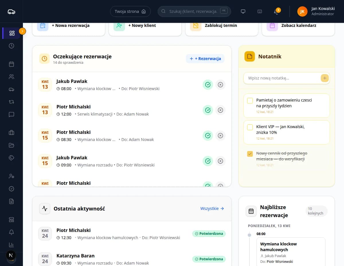 Terminarz24 dashboard